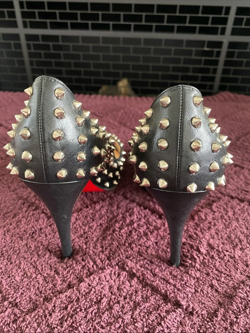 Christian Louboutin Black Studded Peep-Toe Pumps